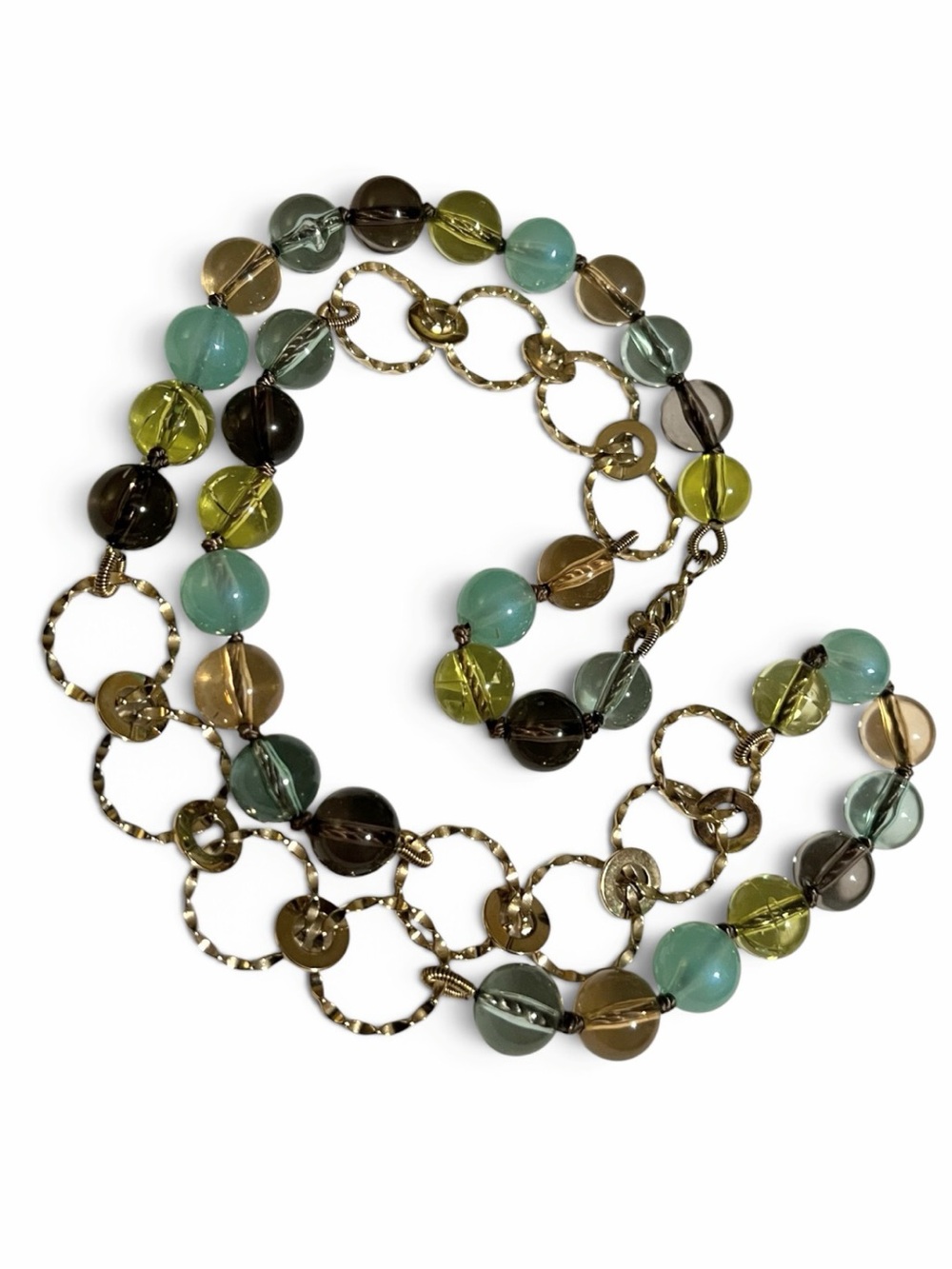 Handcrafted Multi-Color Acrylic Bead Necklace with Gold-Tone Metal Links